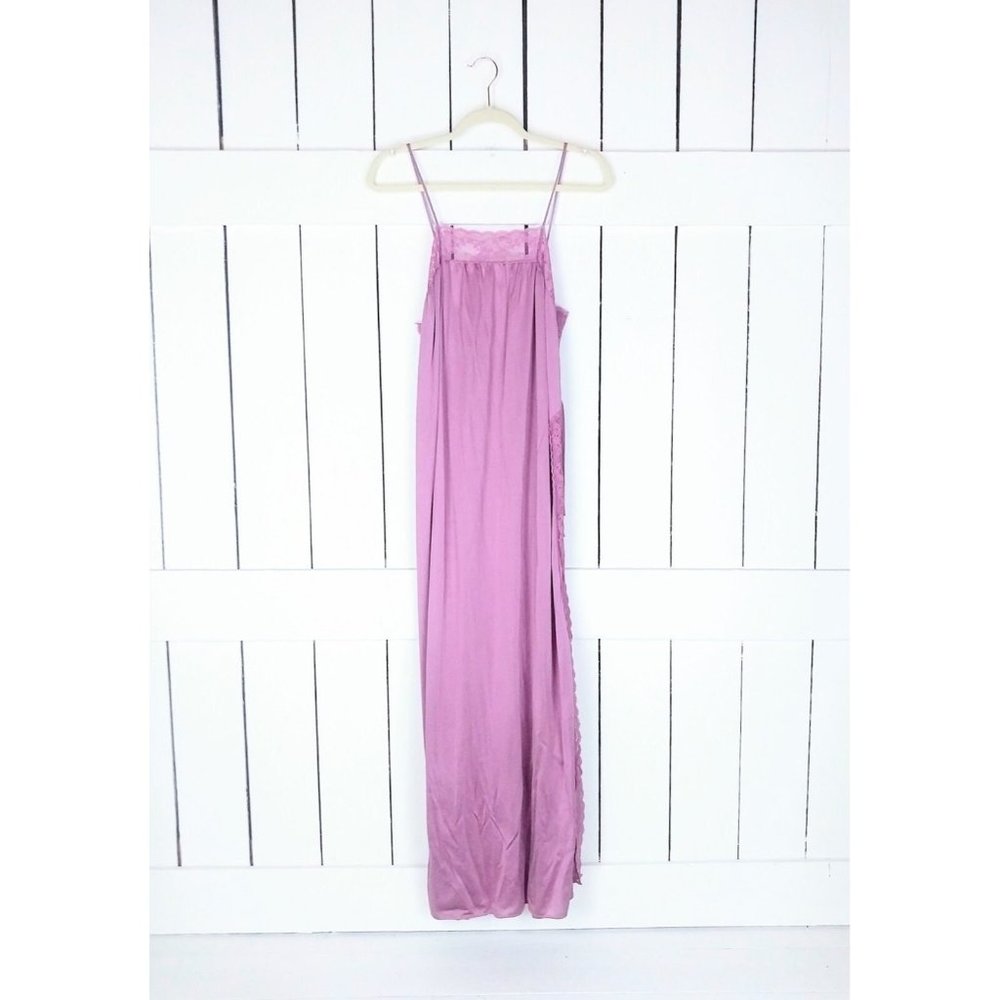 Vintage purple sheer stretch nylon long lace Ralph Montenero lingerie gown